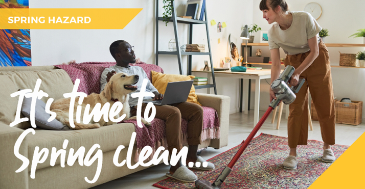 An infographic with a couple cleaning while a dog sits on the sofa
